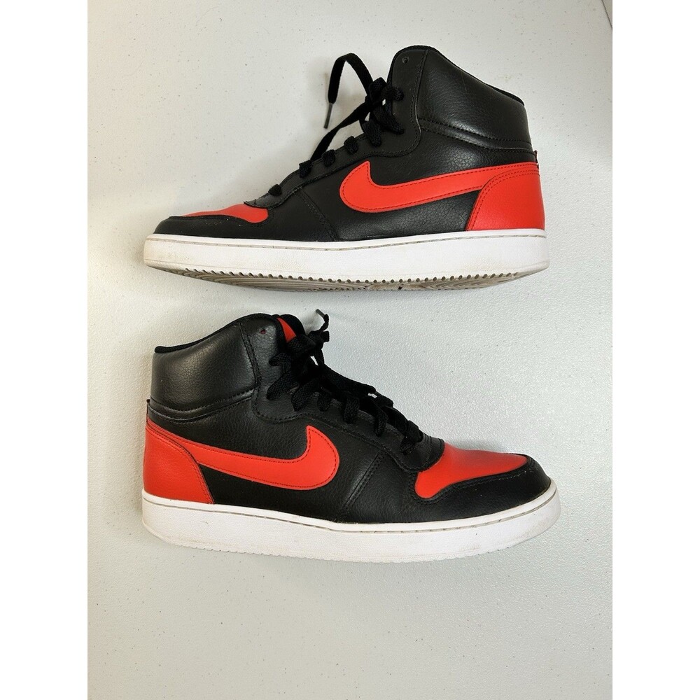 Men Nike Ebernon Mid Top Athletic Sneakers Black/Habanero Red-White AQ1773-005